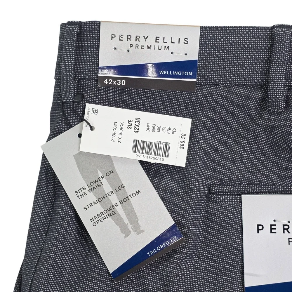 Perry Ellis Premium Wellington Mens Dress Pants 42x30 Charcoal Grey Tailored Fit